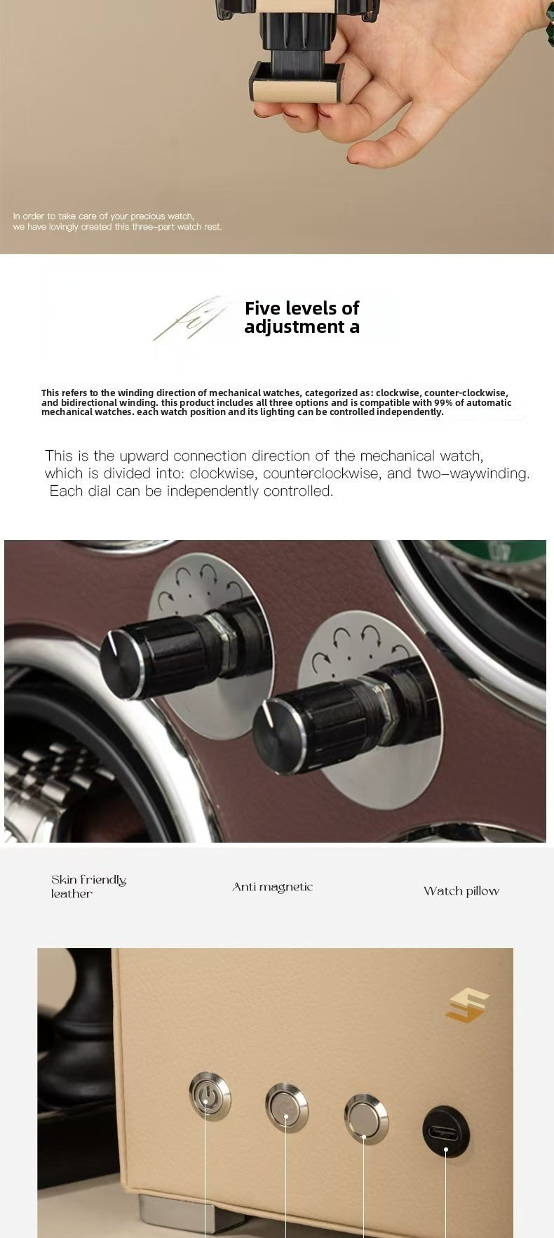 Wholesale in-stock watch winder, mechanical watch turner, watch shaker, rotating holder, watch storage box, anti-magnetic and portable